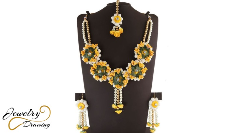 Colourful flower jewellery set with pearls
