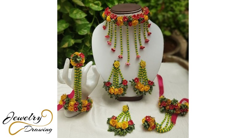 Four-colours flowers unique jewellery set