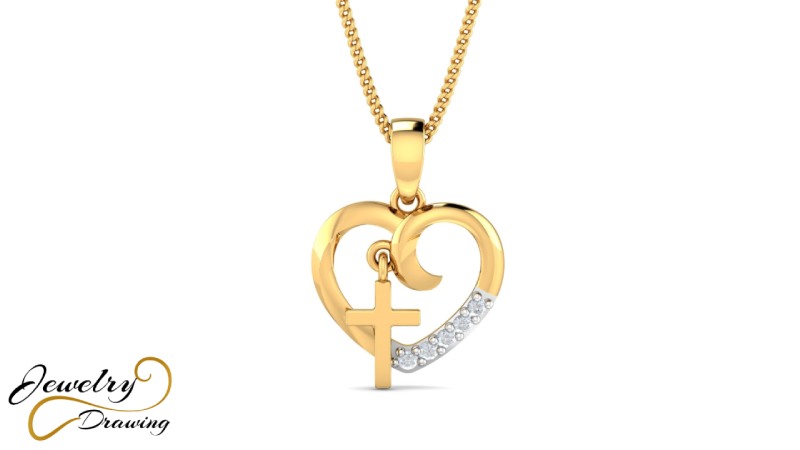 Gold diamond heart locket with Jesus sign combination design