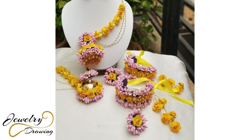 Haldi special unique design flower jewellery set