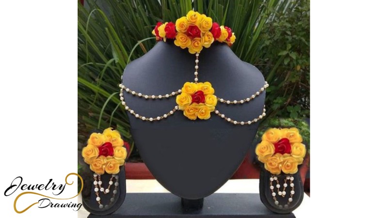Middle red rose covered with yellow flower jewellery set