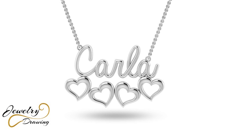 Shiny silver four heart design name locket