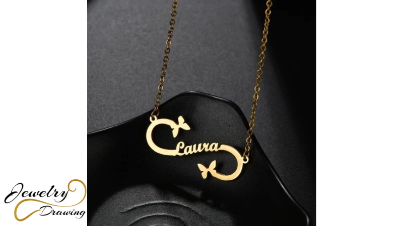 Unique double edge butterfly design gold name locket