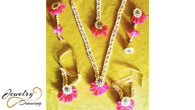 light weight multi-colour pearl edition flower jewellery set