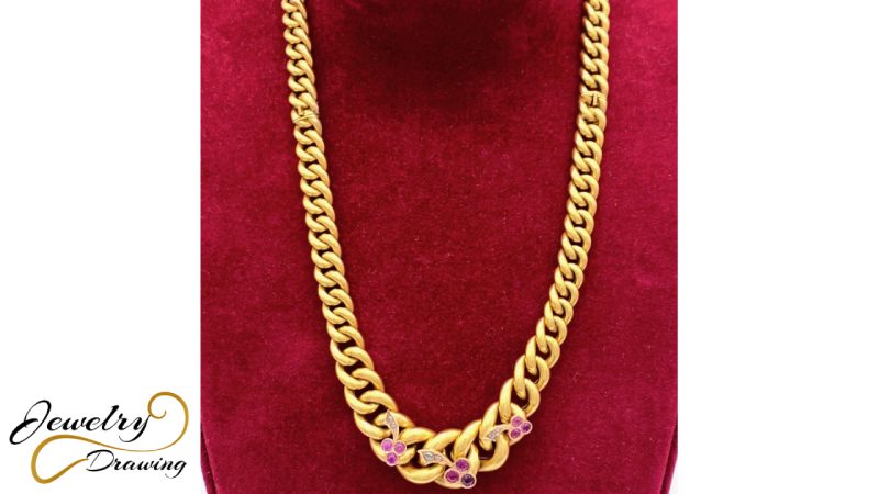 Gold chain and purple diamond combination necklace