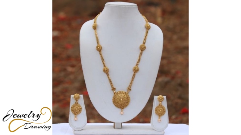 Queen style long design gold and pearl jewellery set
