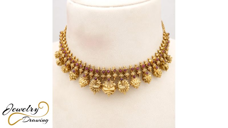 Small purple diamonds and multi design combination gold necklace