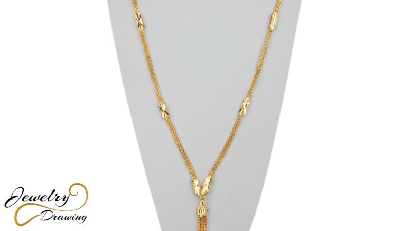 Trendy shiny object sequential design long chain gold jewellery