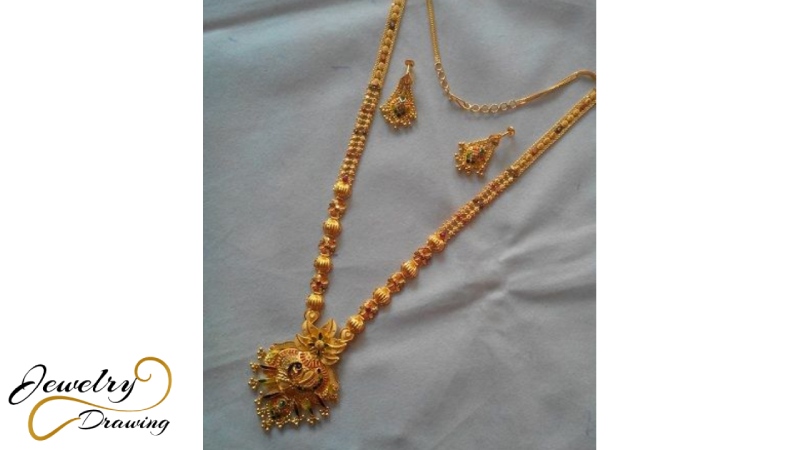 Unique flower shape long chain design, gold jewellery set