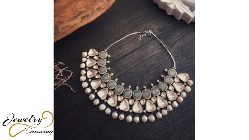 Different shape unique layer design pearl and silver combination jewellery necklace