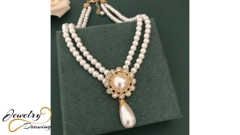 Drop and flower combination design, pearl jewellery necklace