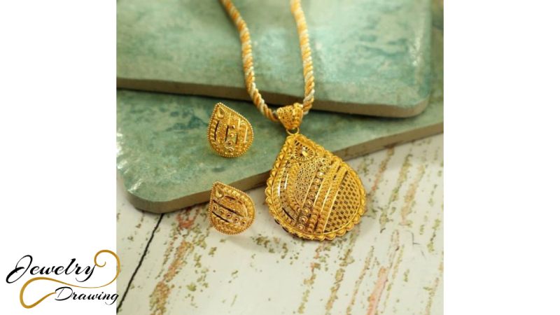 Drop leaf combination design, silver thread decoration, gold jewellery set