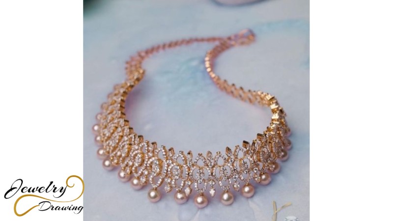 Gold and white colour combination special pearl jewellery necklace