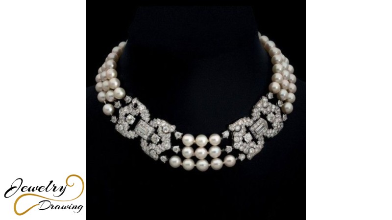 Shiny combination of diamond and pearl white jewellery necklace