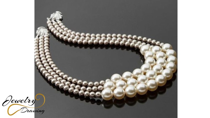 Triple layer arrangement pearl and silver combination, design jewellery necklace
