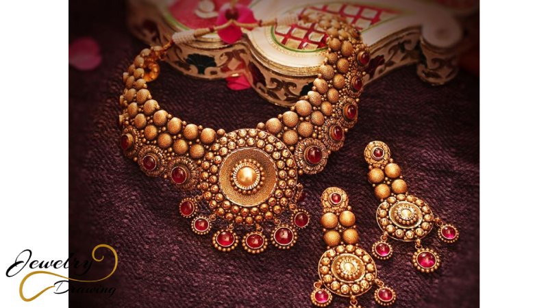 All round shape design special shiny edition antique gold jewellery set