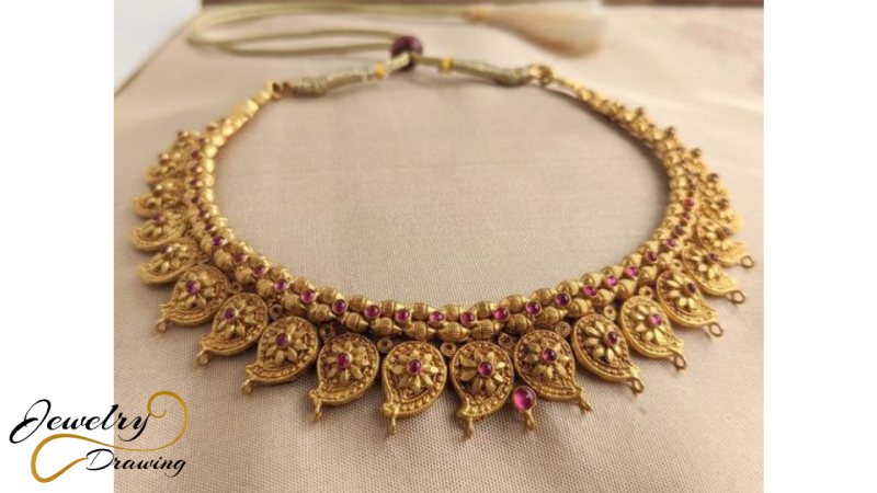 Big leaf and flower combination design purple edition, antique gold necklace