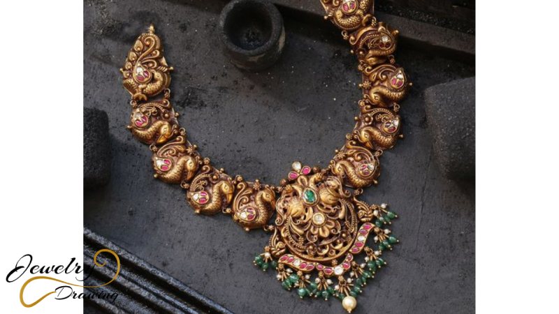 Bird design shiny antique gold jewellery necklace