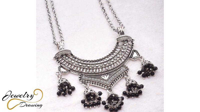 Black and silver combination multi-designer necklace