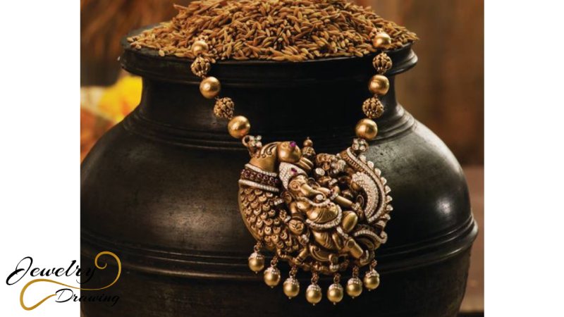 Brown colour hanging deity antique gold necklace