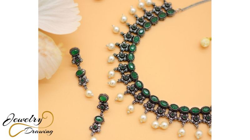 Dark green with black colour combination star design, artificial jewellery set