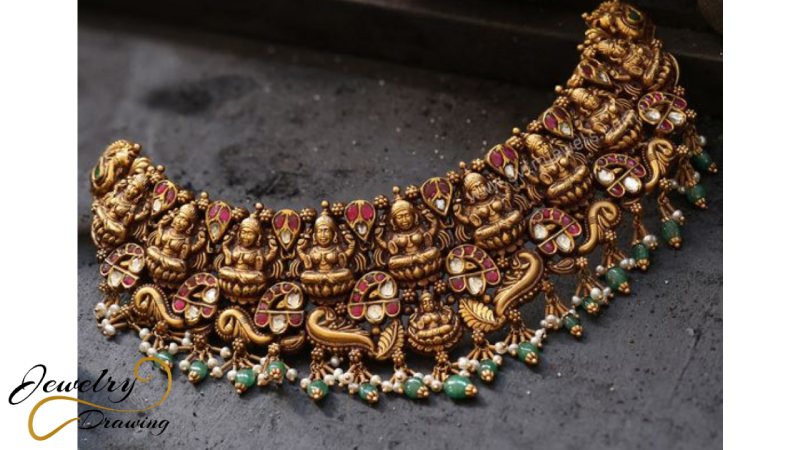 Deity and moulded leaf combination design antique gold necklace