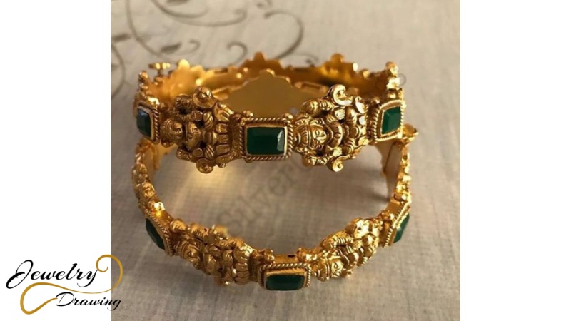 Deity shape with green stone attahcher gold bracelet