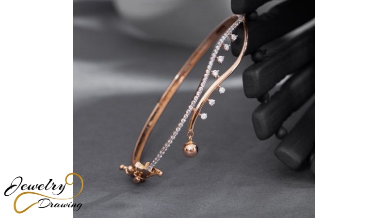 Diamond and gold layer with round shape attachment gold bracelet