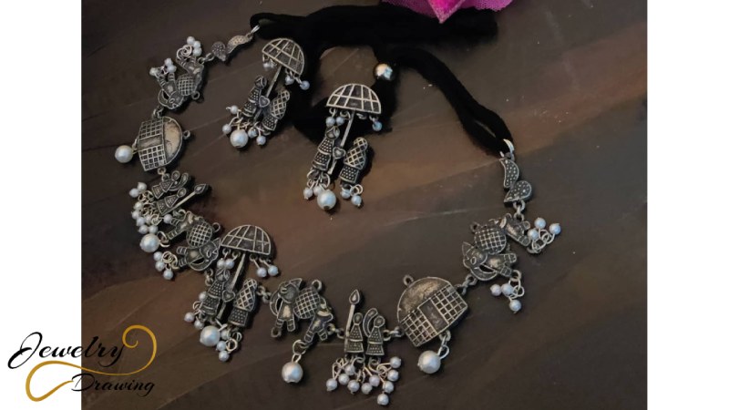 Different object attachment unique designer silver oxidized necklace