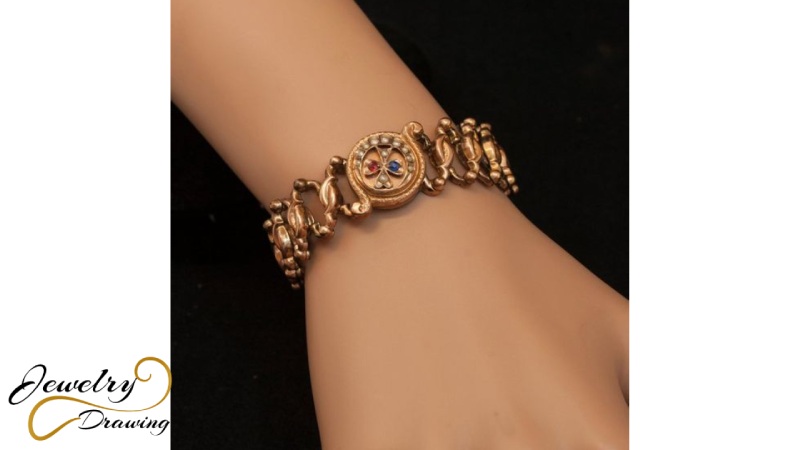 Double triangle with two leaf Multi color combination gold bracelet