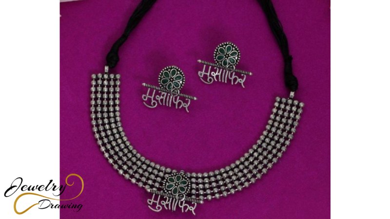 Flower and name designer oxidized silver jewellery set