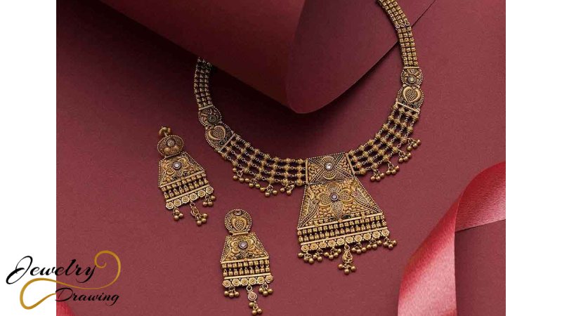 Gold layer with round shape and embroidery combination design, antique design gold jewellery set