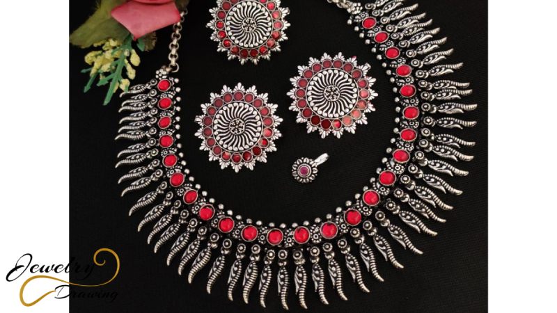 Gorgeous multicolour designer oxidized silver jewellery set