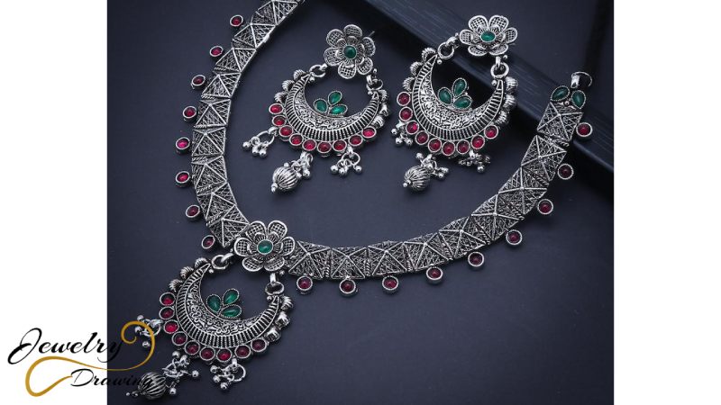Multicolour combination with different designs oxidized silver jewellery set