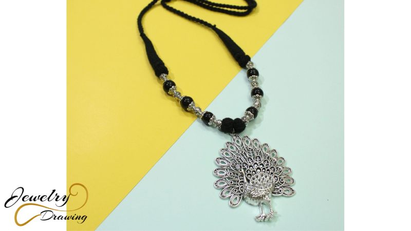 Peacock design oxidized silver necklace