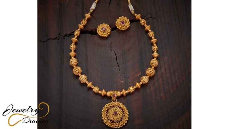 Purple diamond and round white object decoration, antique gold jewellery set