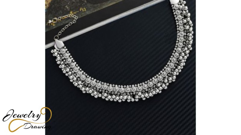 Round and drop shape combination design silver oxidized necklace