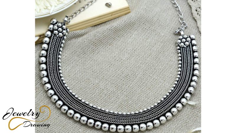 Silver pearl and arrow designer oxidized silver necklace