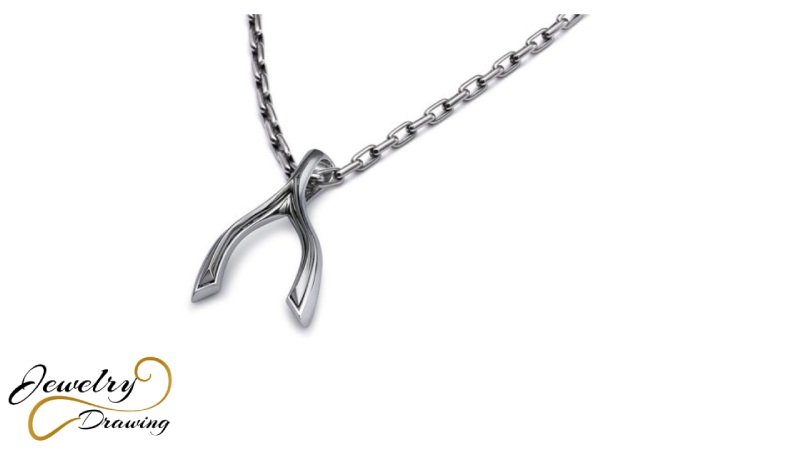 Small brick connector chain design with hanging V shape object, designer platinum chain