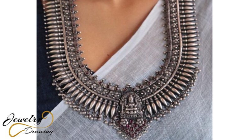 Small flower and deity shape combination oxidized necklace