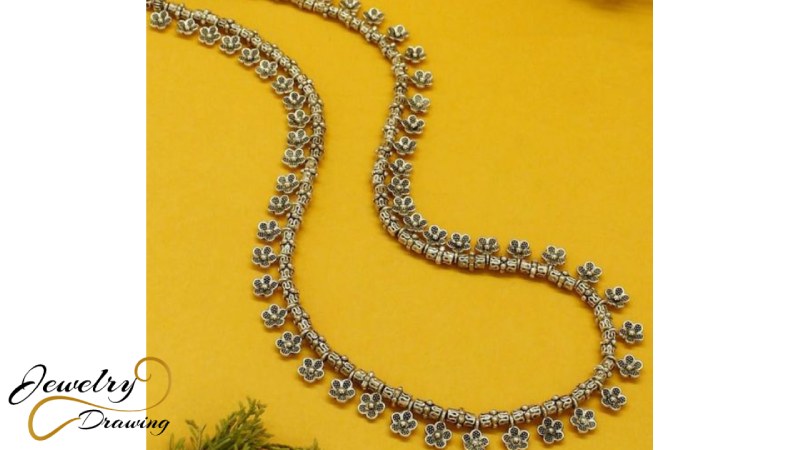 Small flower with black decoration silver oxidized necklace