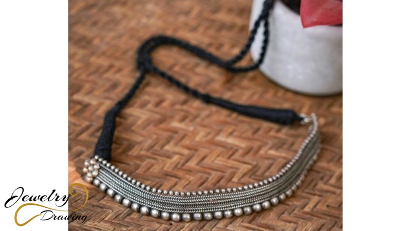 Small silver pearl and flower design with black colour combination oxidized necklace