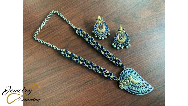 The beauty of blue leaf shape designer jewellery set