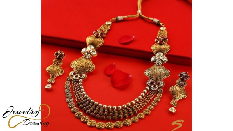 Three different colour pearl combination with drop and floral embroidery designs, artificial jewellery set