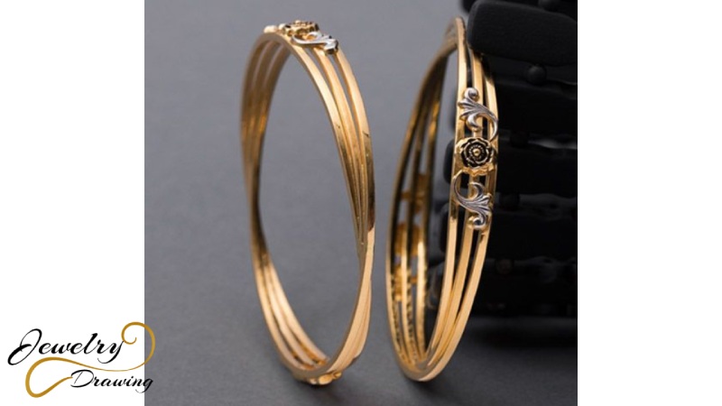Three solid gold layers with floral design gold bracelet