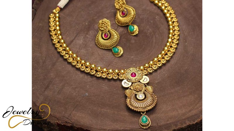 Unique design pink stone addition, antique gold jewellery set
