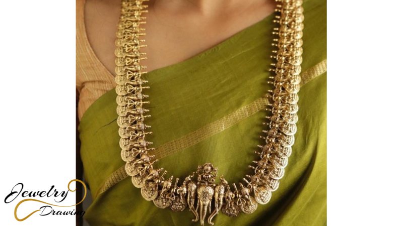 Unique liner and statue combination designer antique gold necklace