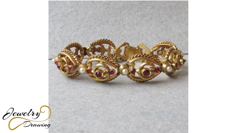 Unique purple and red stone attachment gold bracelet