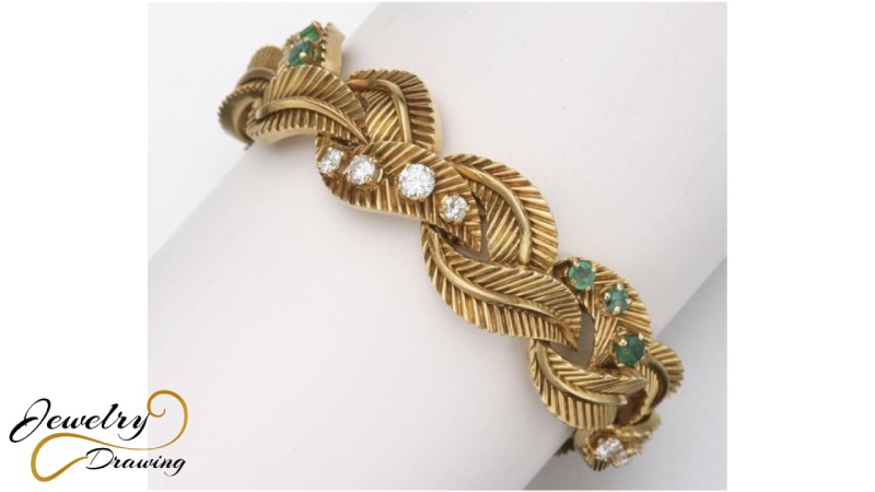 Uniquely moulded gold leafs with liner decoration gold bracelet