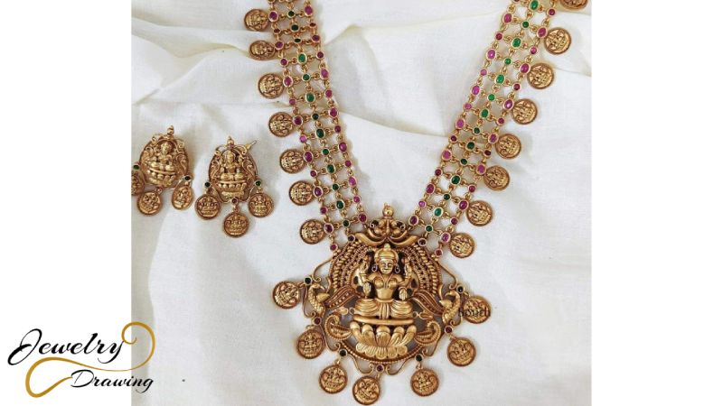 Deity and different colour stone combination kasu mala jewellery set